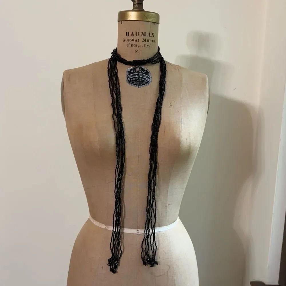 Vintage 80s Black Beaded Necklace or belt